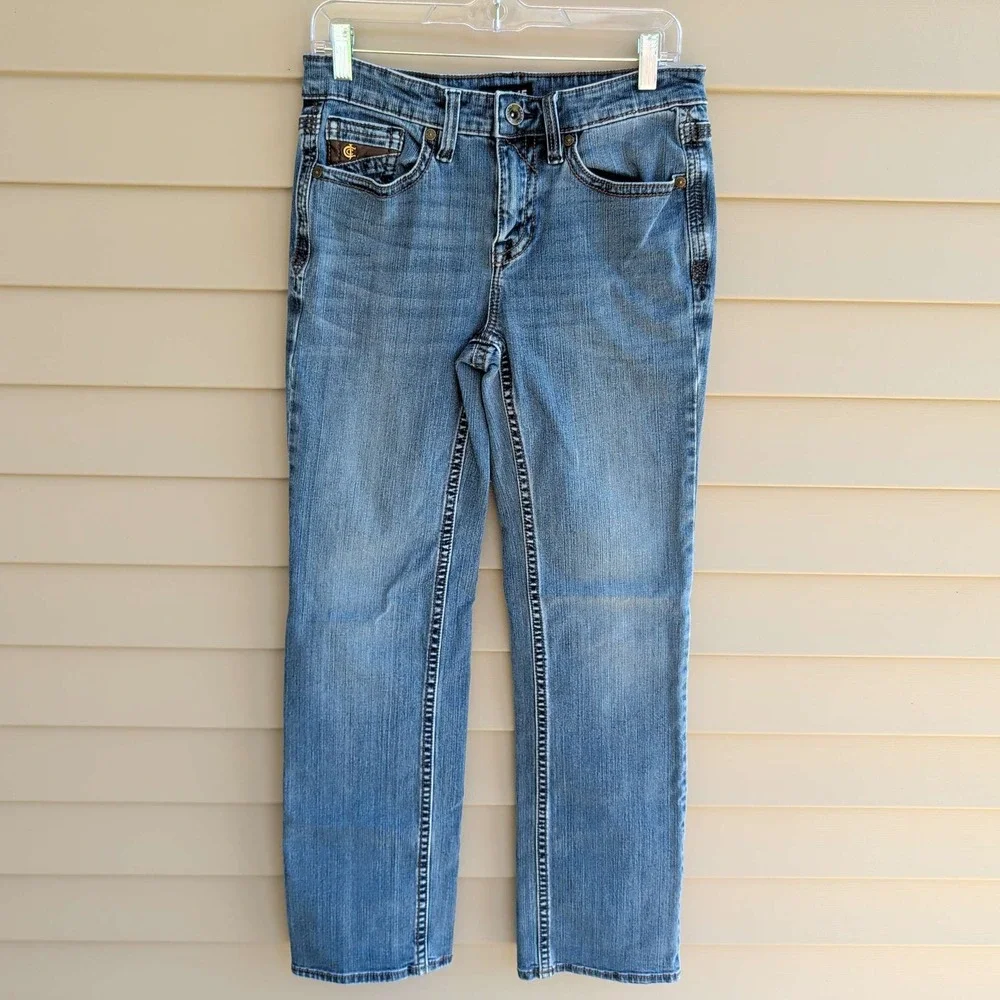 Rank 45 Straight Leg Jeans Mens 30x32 Blue Medium Wash Stretch Leather Trim